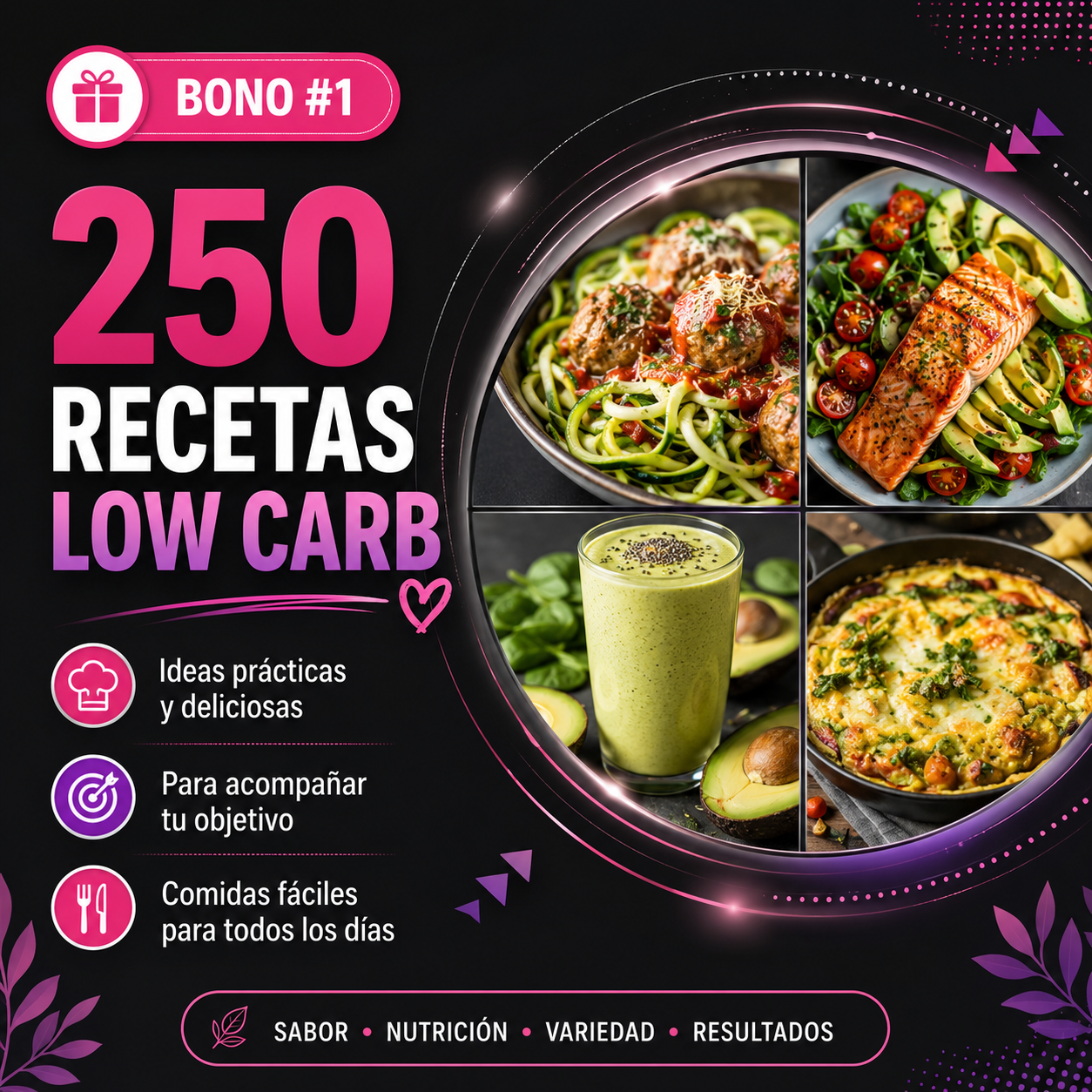 Portada del bono 250 recetas low carb
